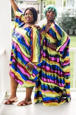 Fringe Co Caftan Club Collection Rainbow Horizontal Stripe Sequin Long Caftan 26 Fringe Co Caftan Club Collection Rainbow Horizontal Stripe Sequin Long Caftan