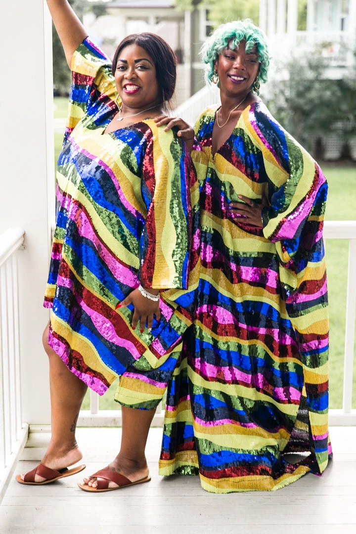 Fringe Co Caftan Club Collection Rainbow Horizontal Stripe Sequin Long Caftan 13 Fringe Co Caftan Club Collection Rainbow Horizontal Stripe Sequin Long Caftan