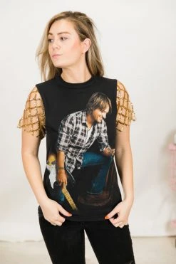 Fringe Co Keith Urban Gold Diamond Sequin Sleeve Party Tee