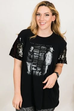 Fringe Co Florida Georgia Line Black And Silver Sequin Sleeve Party Tee Party Tees
