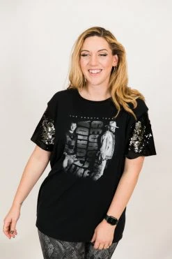 Fringe Co Florida Georgia Line Black And Silver Sequin Sleeve Party Tee Party Tees