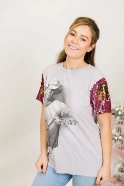 Fringe Co Kenny Chesney Pink And Gold Sequin Sleeve Party TEe Party Tees