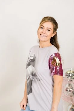 Fringe Co Kenny Chesney Pink And Gold Sequin Sleeve Party TEe Party Tees