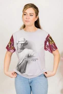 Fringe Co Kenny Chesney Pink And Gold Sequin Sleeve Party TEe Party Tees