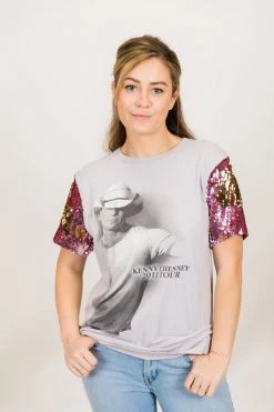 Fringe Co Kenny Chesney Pink And Gold Sequin Sleeve Party TEe Party Tees