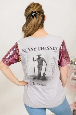 Fringe Co Kenny Chesney Pink And Gold Sequin Sleeve Party TEe Party Tees