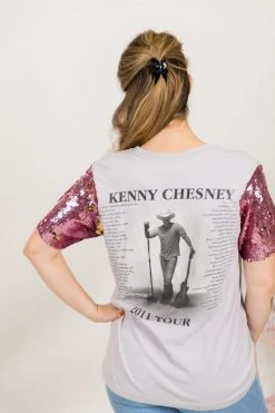 Fringe Co Kenny Chesney Pink And Gold Sequin Sleeve Party TEe Party Tees