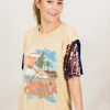 Fringe Co Kenny Chesney Blue Iridescent Sequin Sleeve Party Tees