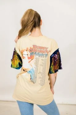 Fringe Co Kenny Chesney Blue Iridescent Sequin Sleeve Party Tees