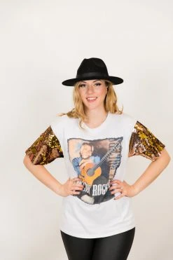 Fringe Co Kenny Rogers Gold Sequin Sleeve Party Tee Party Tees