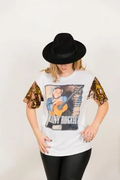 Fringe Co Kenny Rogers Gold Sequin Sleeve Party Tee Party Tees