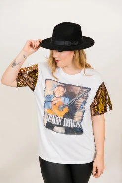 Fringe Co Kenny Rogers Gold Sequin Sleeve Party Tee Party Tees