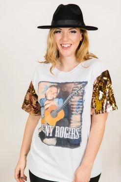 Fringe Co Kenny Rogers Gold Sequin Sleeve Party Tee Party Tees