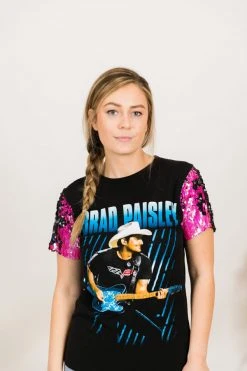 Fringe Co Brad Paisley Pink SequinSleeve Paryt Tee