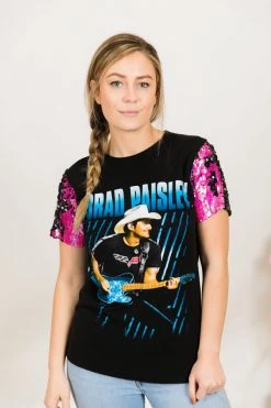 Fringe Co Brad Paisley Pink SequinSleeve Paryt Tee
