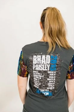 Fringe Co Party Tees Brad Paisley Blue Iridescent Sequin Sleeve Party Tee