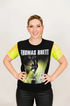 Fringe Co Thomas Rhett Neon Yellow Sequin Sleeve Party Tee