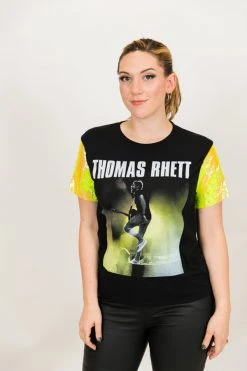 Fringe Co Thomas Rhett Neon Yellow Sequin Sleeve Party Tee