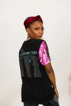 Fringe Co Carrie Underwood Pink Sequin Sleeve Party Tee