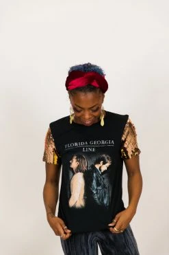 Fringe Co Party Tees Florida Georgia Line Bronze Sequin Sleeve Party Tee