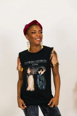 Fringe Co Party Tees Florida Georgia Line Bronze Sequin Sleeve Party Tee