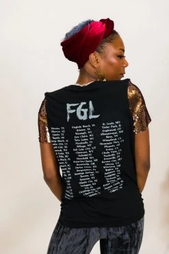 Fringe Co Party Tees Florida Georgia Line Bronze Sequin Sleeve Party Tee