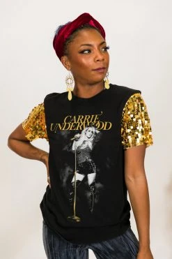Fringe Co Party Tees Carrie Underwood Gold Sequin Sleeve Party Tee