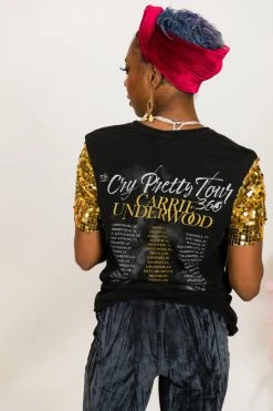 Fringe Co Party Tees Carrie Underwood Gold Sequin Sleeve Party Tee
