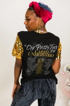 Fringe Co Party Tees Carrie Underwood Gold Sequin Sleeve Party Tee