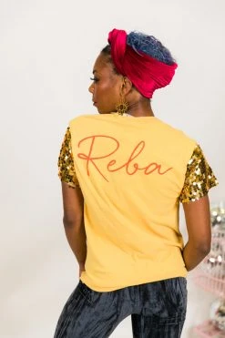 Fringe Co Party Tees Reba Gold Sequin Sleeve Party Tee