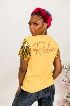 Fringe Co Party Tees Reba Gold Sequin Sleeve Party Tee