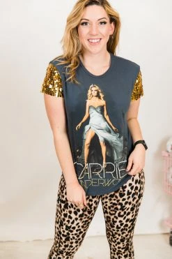 Fringe Co Party Tees Carrie Underwood Gold Sequin Sleeve Party Tee