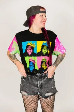 Fringe Co Party Tees Biggie Neon Pink And Green Sequin Sleeve Party Tee