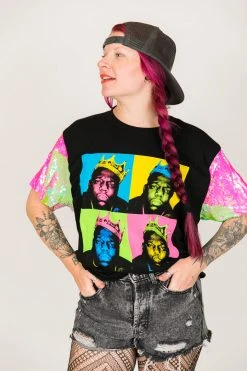 Fringe Co Party Tees Biggie Neon Pink And Green Sequin Sleeve Party Tee