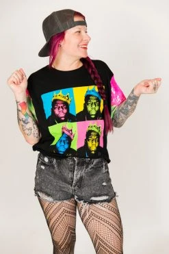 Fringe Co Party Tees Biggie Neon Pink And Green Sequin Sleeve Party Tee