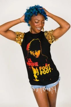 Fringe Co Lil Wayne Gold Sequin Sleeve Party Tee