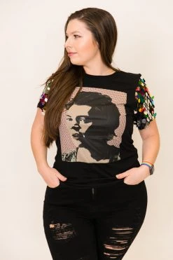 Fringe Co Harry Styles Rainbow Paillette Sequin Sleeve Party Tee Party Tees