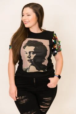 Fringe Co Harry Styles Rainbow Paillette Sequin Sleeve Party Tee Party Tees