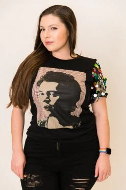 Fringe Co Harry Styles Rainbow Paillette Sequin Sleeve Party Tee Party Tees