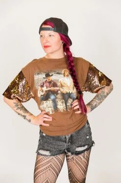 Fringe Co Party Tees Brooks & Dunn Gold And Bronze Sequin Sleeve Party Tee