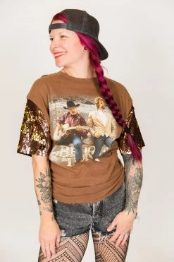 Fringe Co Party Tees Brooks & Dunn Gold And Bronze Sequin Sleeve Party Tee