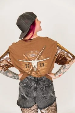 Fringe Co Party Tees Brooks & Dunn Gold And Bronze Sequin Sleeve Party Tee