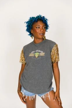 Fringe Co Jazz Fest Gold Sequin Sleeve Party Tee