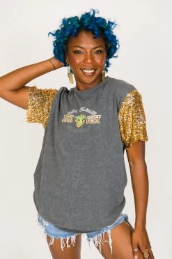 Fringe Co Jazz Fest Gold Sequin Sleeve Party Tee