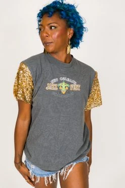 Fringe Co Jazz Fest Gold Sequin Sleeve Party Tee