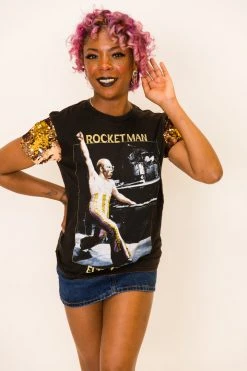 Fringe Co Elton John Rose Gold And Gold Sequin Sleeve Party Tee Party Tees