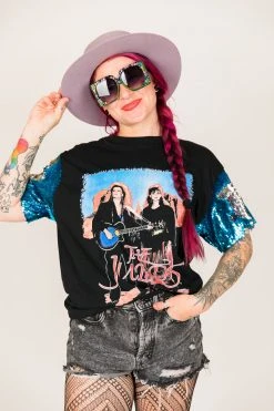 Fringe Co The Judds Blue And Silver Sequin Sleeve Party Tee