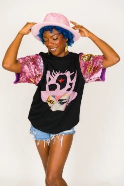 Fringe Co Party Tees Boy George Pink And Gold Sequin Sleeve Party Tee