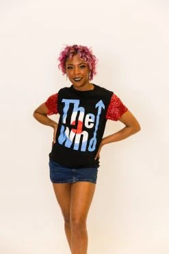 Fringe Co The Who Red Sequin Sleeve Party Tee