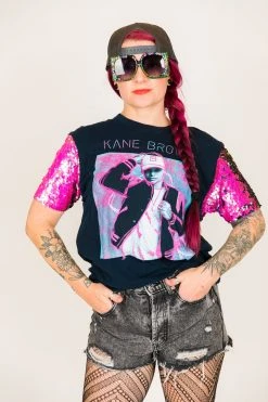 Fringe Co Party Tees Kane Brown Pink And Black Sequin Sleeve Party Tee